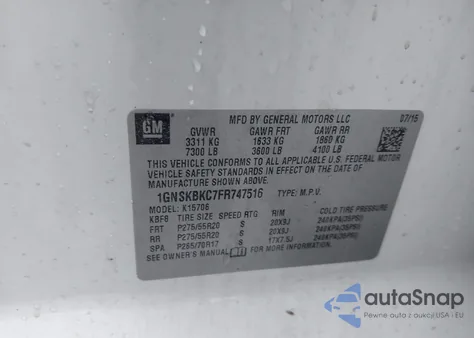 2015 Chevrolet Tahoe Lt из США, поврежденный, VIN 1GNSKBKC7FR747516